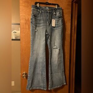 Risen High-Rise Button Down Flare Jeans 2X NWT